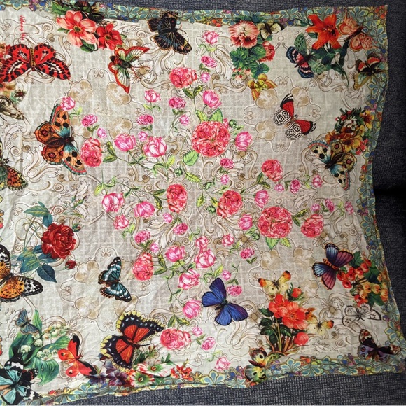 Johnny Was Red Butterfly and Floral Scarf - Picture 2 of 5